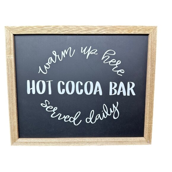 Hot Cocoa Bar Wall Sign 11x9 Rustic Chalkboard Look Daily Kitchen Decor Winter - Picture 4 of 11